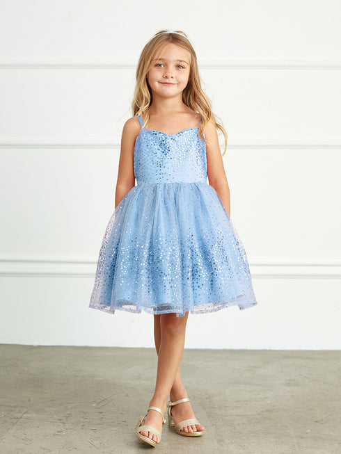 Vestido de dama de honor junior de tul con lentejuelas y correa de espagueti malva para niñas grandes 8-12